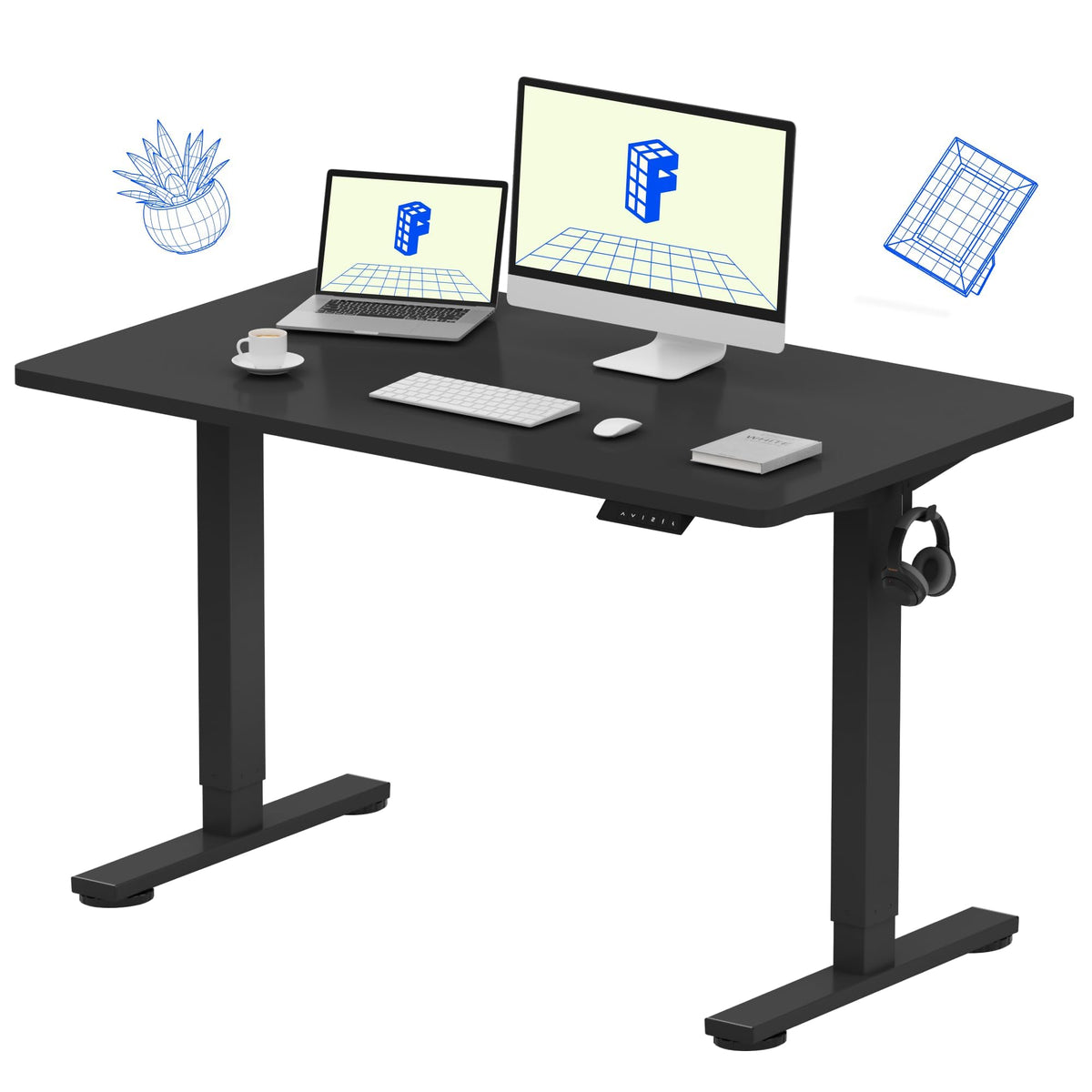 FLEXISPOT EN1 One-Piece Standing Desk, Electric Adjustable with 4 Memory Presets, 176 LBS Capacity, Stable & Quiet, Seamless Desktop for Home Office & Dual Monitors, 48"x24" Black Walnut