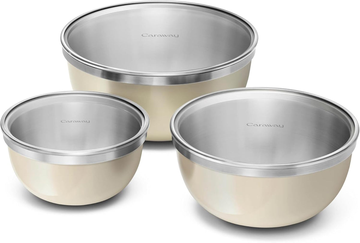 Caraway 6-Piece Stainless Steel Mixing Bowl Set with Glass Lids