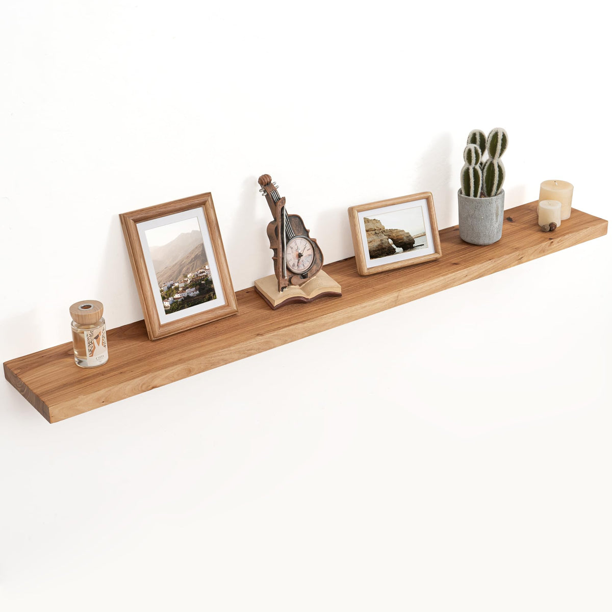 Floating Shelves for Wall, Solid Elm Wood Shelves, 24in Set of 2, Natural