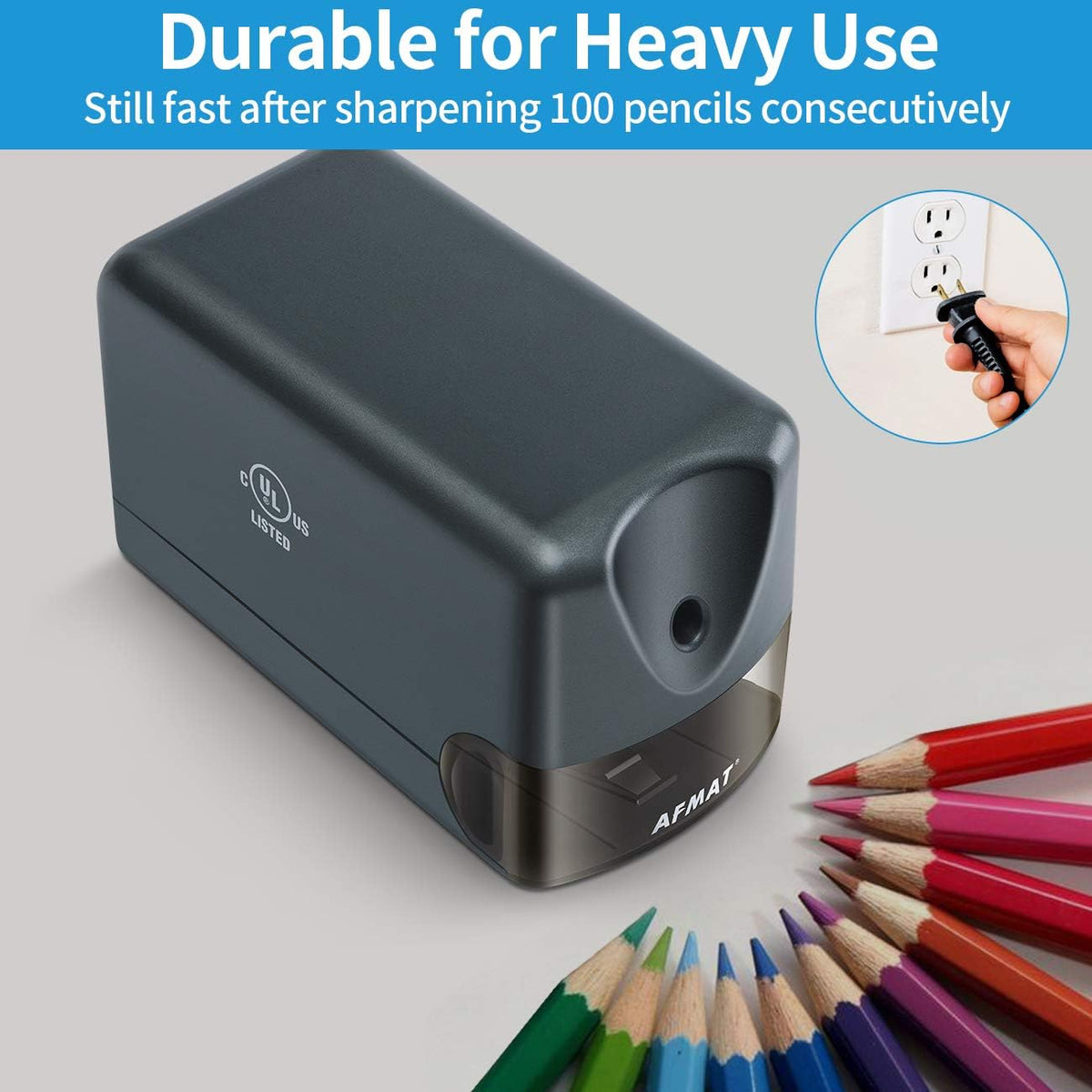 AFMAT Heavy Duty Electric Pencil Sharpener for 6.5-8mm No.2/Colored Pencils, 2 Pack (Green + Gray)