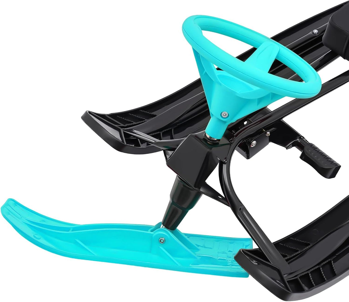 Snow Sled for Kids, Snow Racer Sled with Steering Wheel, Winter Ski Sled Snow Sled KidSuitable for 3-15 Years Kid, Green