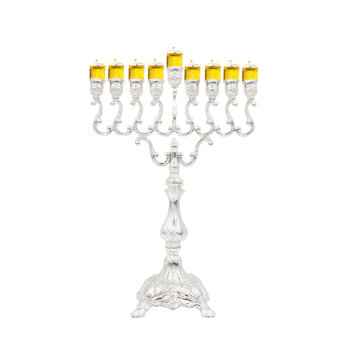 Majestic Giftware Silver-Plated Chanukah Oil Menorah (MN-HA17019B) | Fits Standard Chanukah Oil Cups and Large Candles | Durable & Long-Lasting Quality | Hanukkah Menorah - 3” High