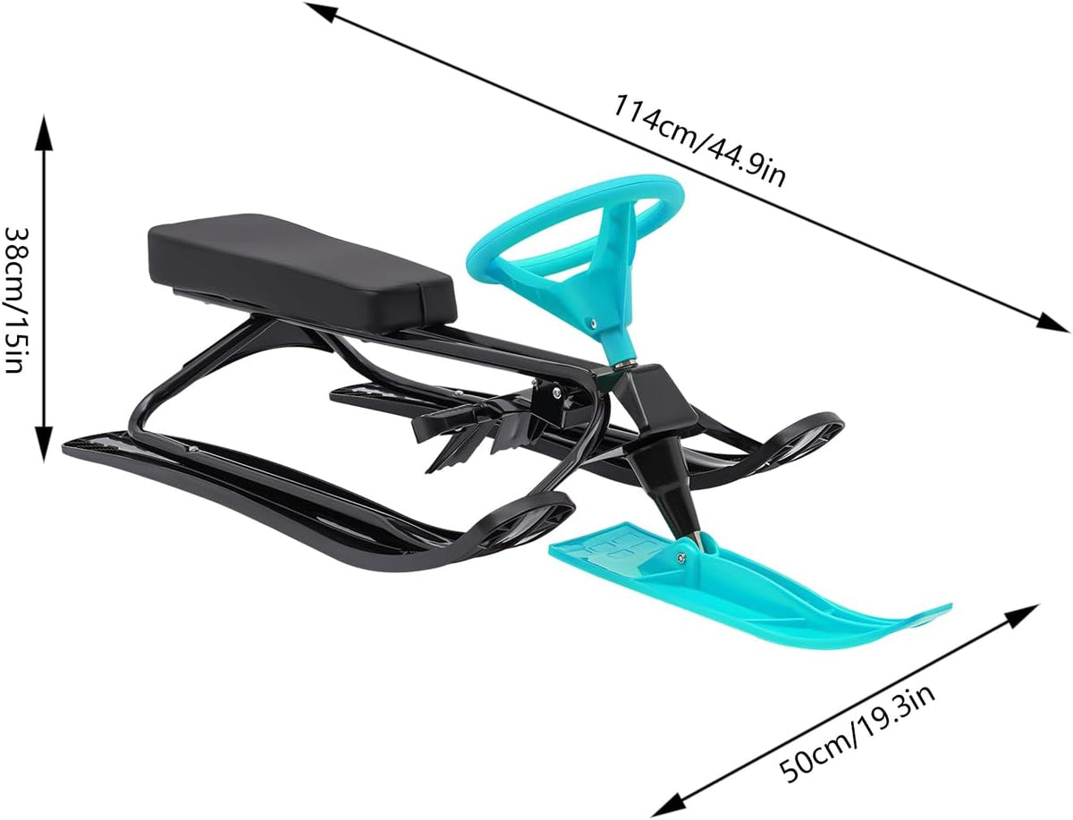 Snow Racer Sled, 18 in Ski Sled Slider Board with Flexible Steering Wheel, Two Serrated Brakes for Kids and Adult, Kids Teens Winter Sport Ski Sled Board- Ideal Gift - Max Weight 220.5lb