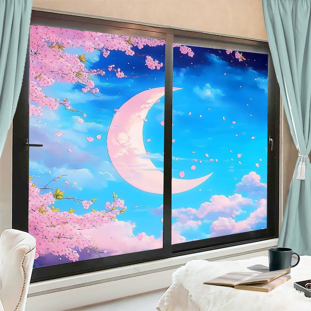 Colorful Cherry Blossoms Privacy Window Film 35.4Wx63L inch x 2pcs