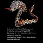 3D Metal Puzzle Snake Model Kit, 1000PCS DIY Assemble Steampunk Mechanical Viper Shadow Cobra with LED Light-Up Eyes, Creative Handcrafted Metal Art Craft Desktop Display & Decoration for Adults