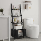 4-Tier Ladder Bookshelf with Storage Cabinet, Freestanding Shelf Unit,Black