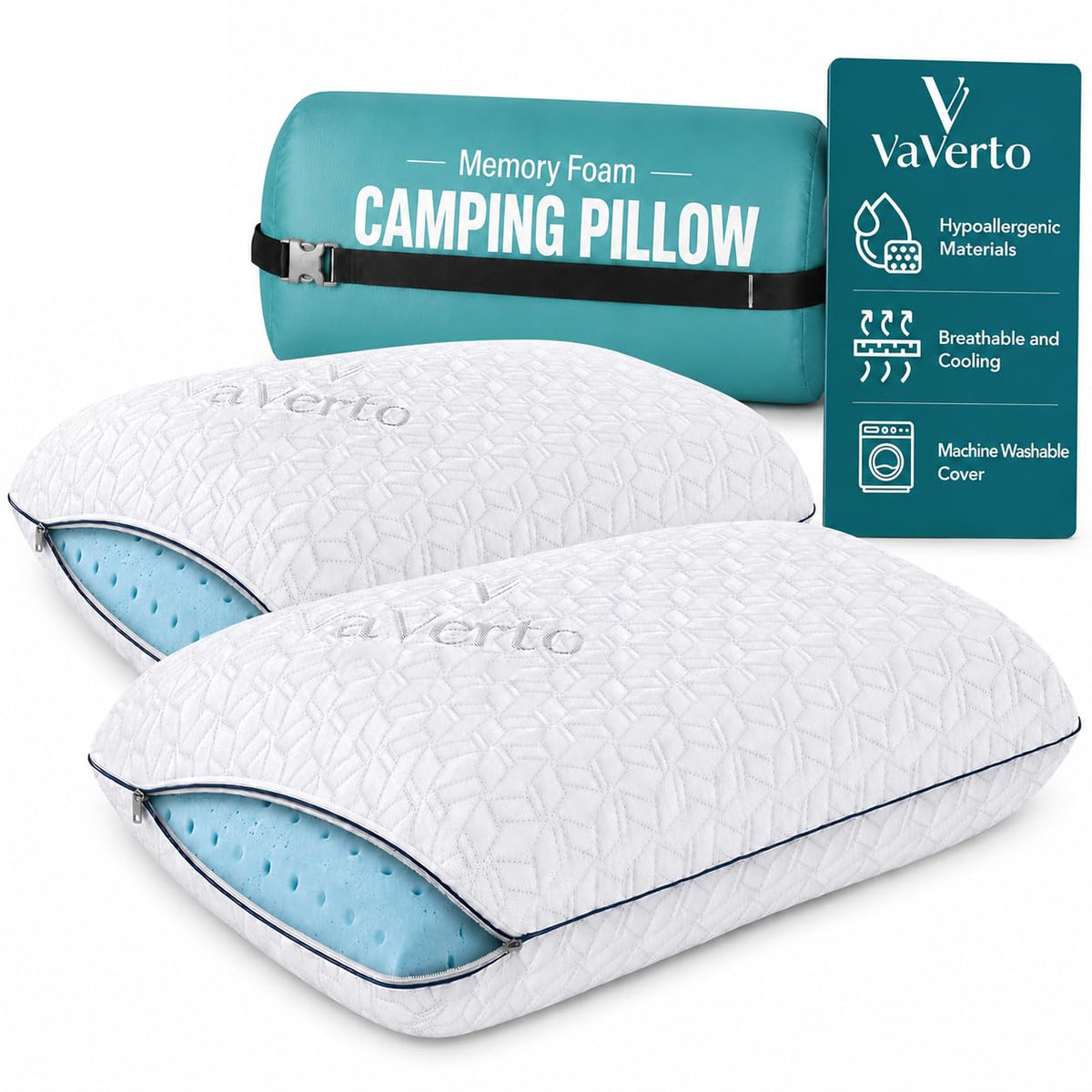 Vaverto King Size Memory Foam Pillows - Firm Pillow - King Size 2-Pack