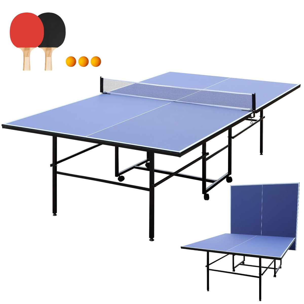 4.5/6ft/9ft Mid-Size Portable Ping Pong Tables Set, Foldable Table Tennis Table with Net,2 Paddles & 3 Balls, Multi-Use Free Standing Ping Pong Table for Indoor/Outdoor