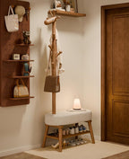 Solid Wood Shoe Bench & Coat Rack 2-in-1 - Removable for Entryway/Living Room (Walnut,23.6" L*14.1" W*68.5" H)