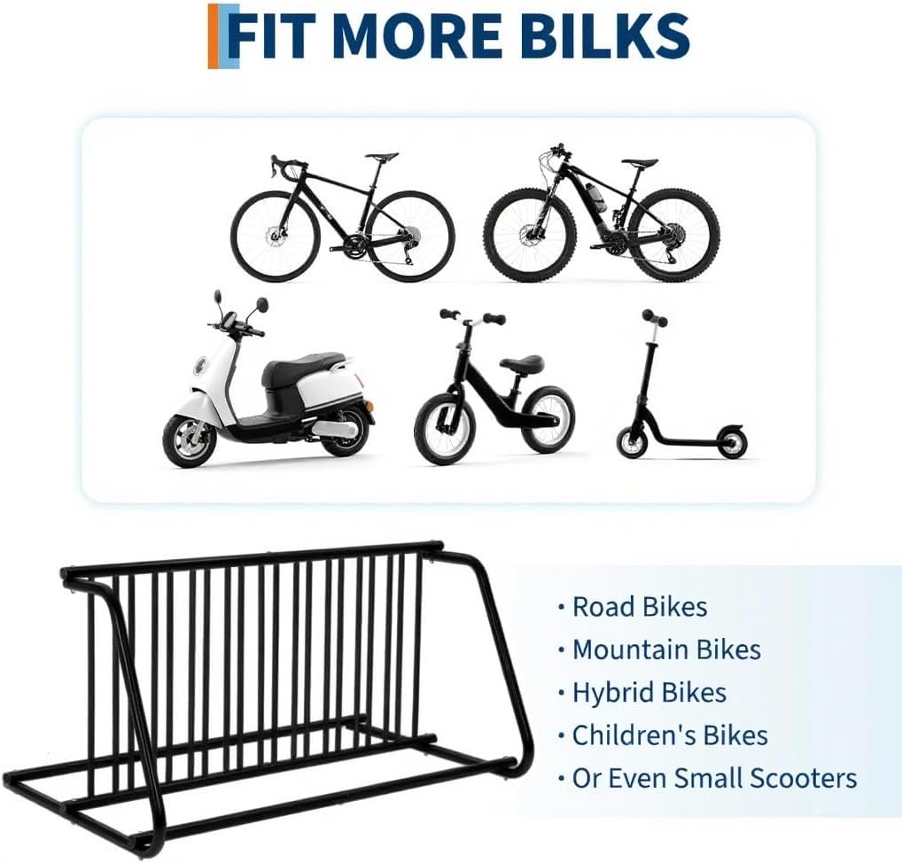Floor Bike Rack,Double-Side 10-Bike Rack 60"L,Grid Bike Rack In Ground