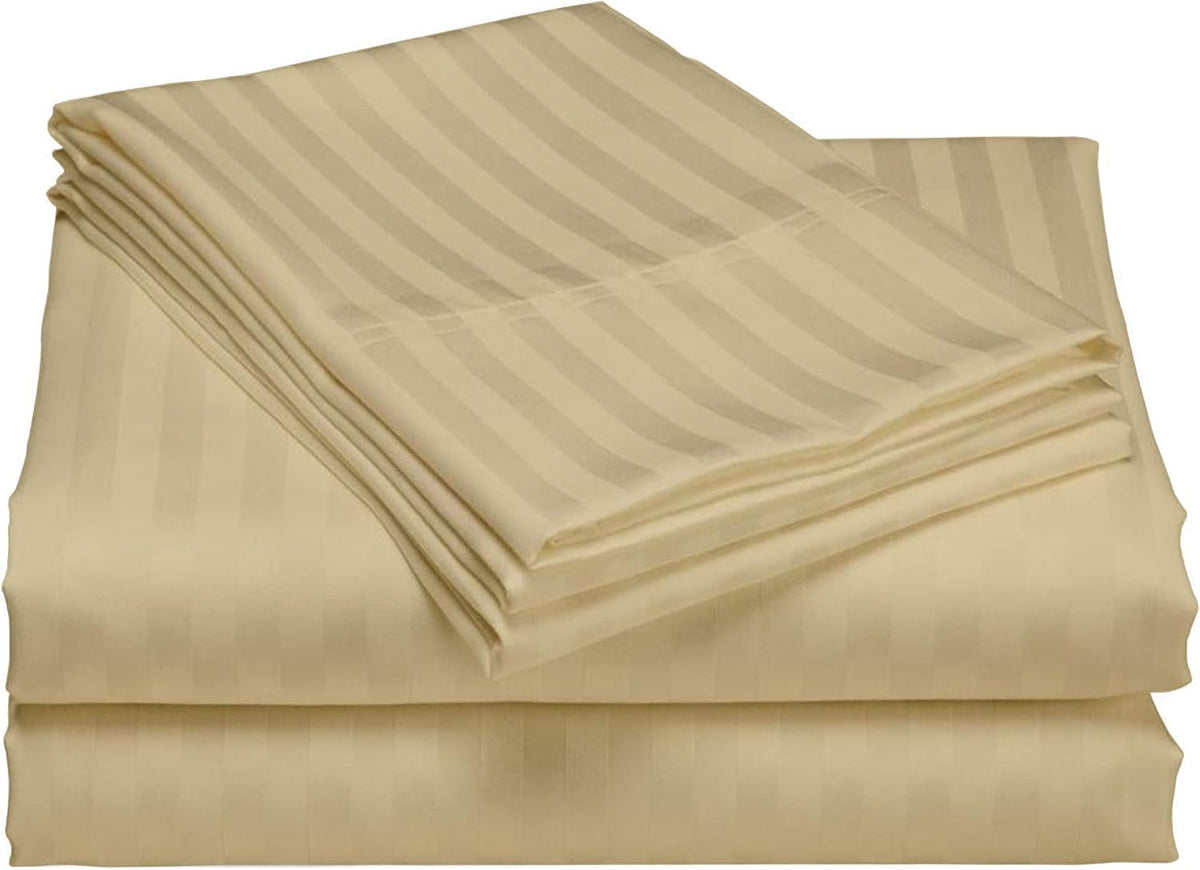 USA Full Sheet Set in Taupe Stripe 400 Thread-Count 100% Egyptian Long Staple Cotton, Sateen Weave for Soft and Silky Feel, Breathable 4-Piece Bedsheet, Elasticized 24'' Extra Deep Pocket