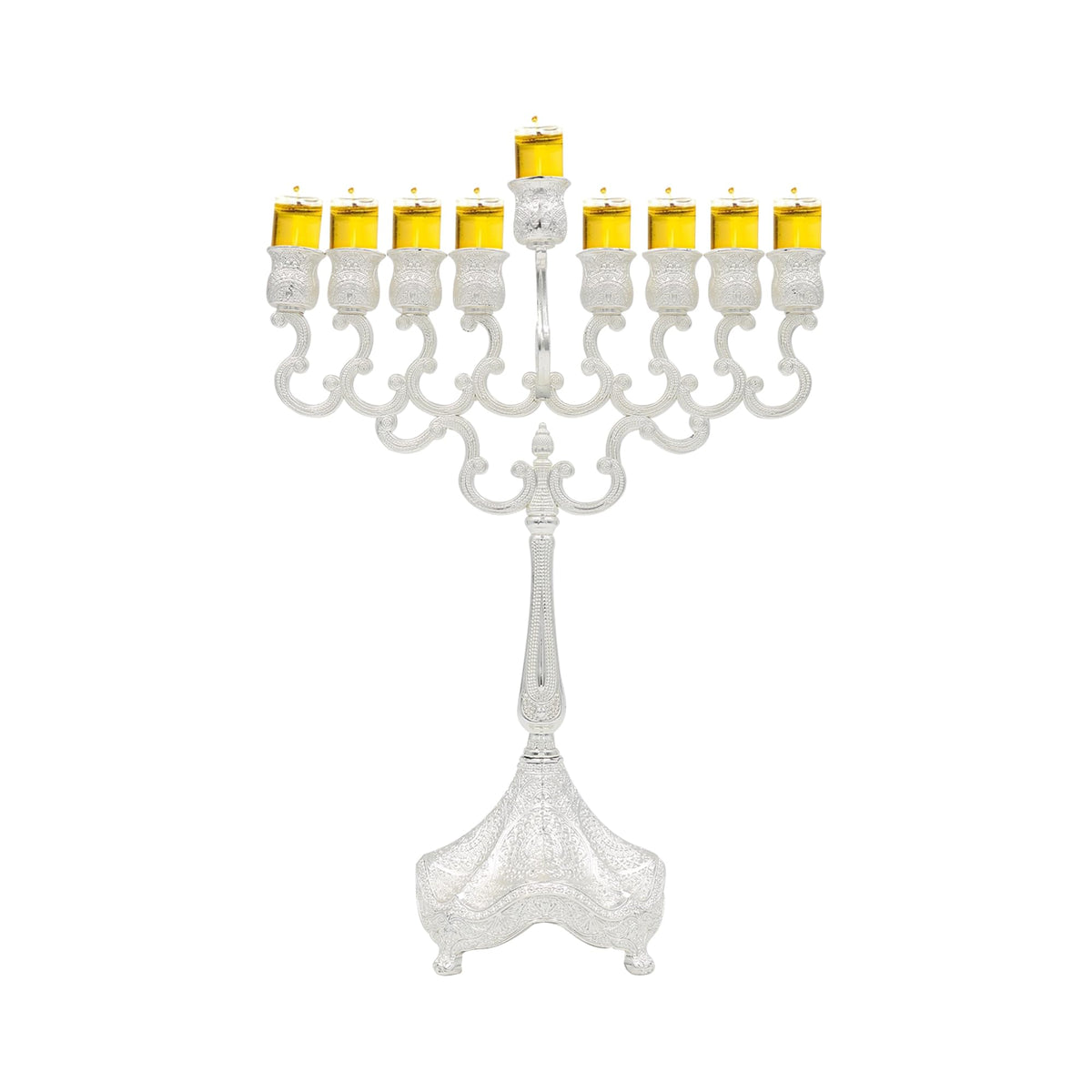 Majestic Giftware Silver-Plated Chanukah Oil Menorah (MN-HA17019B) | Fits Standard Chanukah Oil Cups and Large Candles | Durable & Long-Lasting Quality | Hanukkah Menorah - 3” High