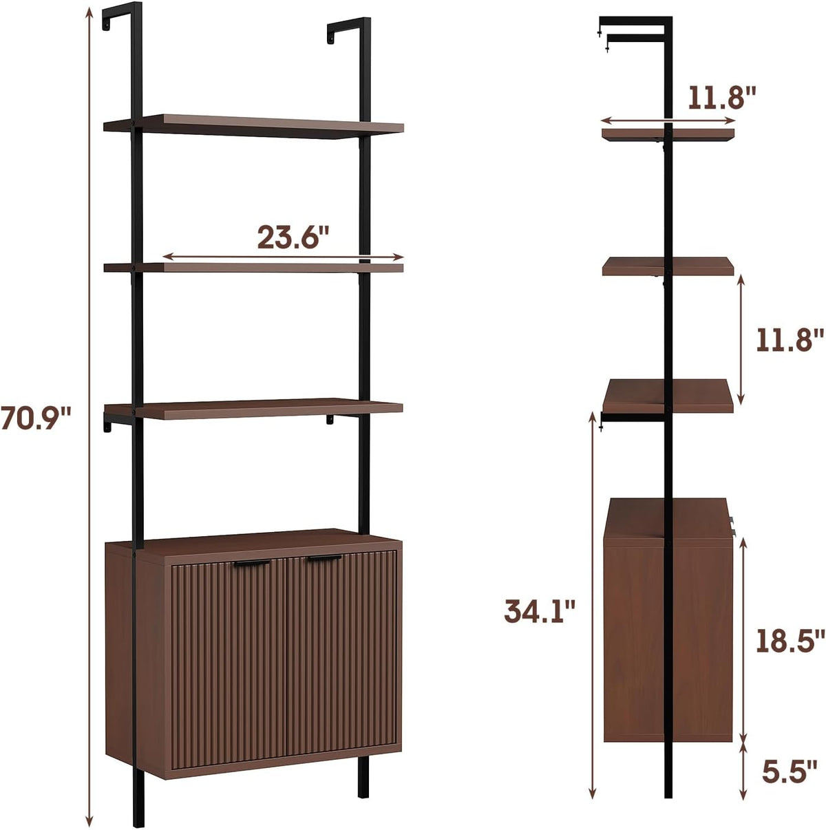 Halitaa 71”Ladder Shelf with Storage Cabinet, Wall Mounted Ladder Bookshelf