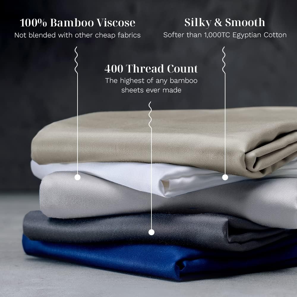 LUXOME Luxury Sheet Set | 100% Rayon (Viscose) from Bamboo | Queen Size - Charcoal | Deep Pockets | 4-Piece Set (Fitted, Flat, 2 Pillowcases)