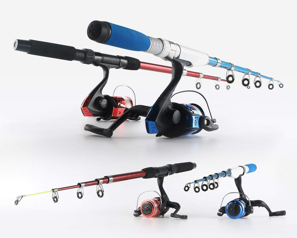 Fishing Rod Reel Combos Collapsible Fishing Rod Kit, 2PCS Telescopic Fishing Pole+2PCS Spinning Reels+Lures Hooks+Tackle Bag+Fishing Accessories Full Combo for Kids Youth