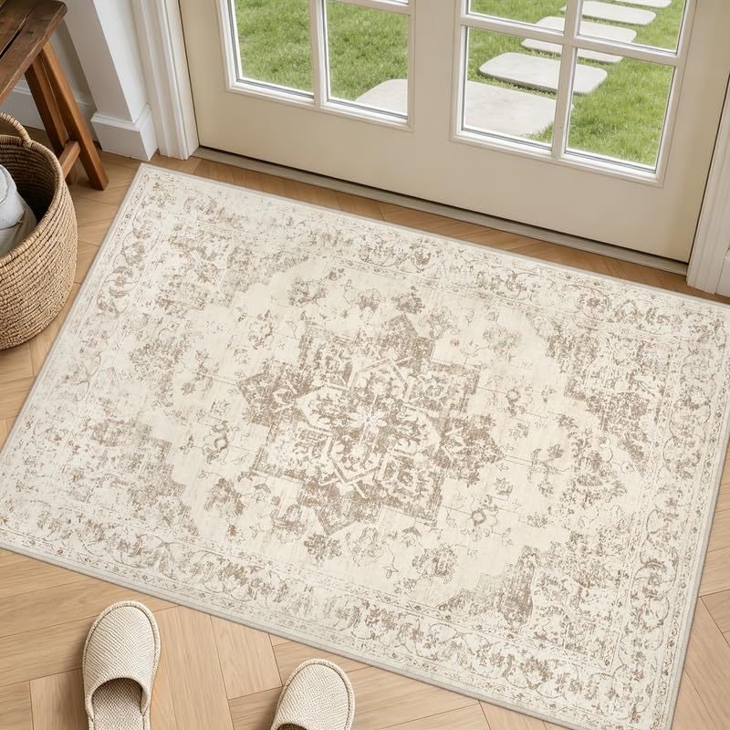 8x10 Area Rugs Living Room: Bedroom Washable Carpet Beige/Ivory