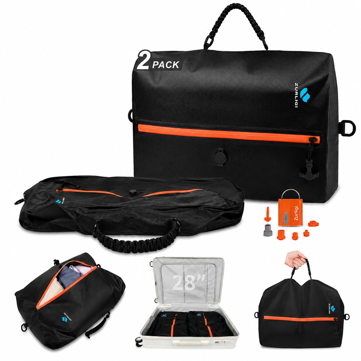 Zurligi Vacuum Travel Bags with Pump, Anti-rip Waterproof Compression Bag