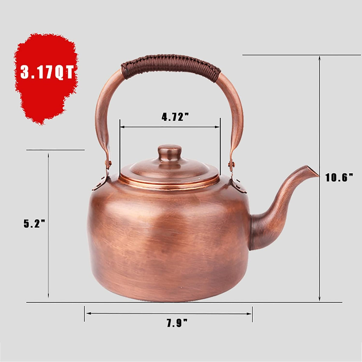 Whistling Kettle Teapot,Premium Copper Tea Kettle for Stove Top,Rustic Tea Pot with Ergonomic Handle,Work for All Stovetops
