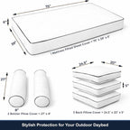 Cottington Lane 6 Piece Outdoor Daybed Cushion Cover Set, Twin Size Fitted 39" x 75" with 6" Deep Fit, Waterproof Indoor Daybed/Porch Swing Bed Mattress & Pillow Bolster Cushion Cover, White