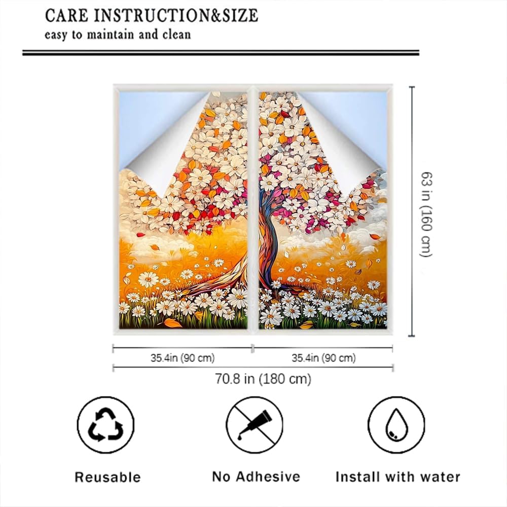 Aesthetic Tree Frosted Stained Glass Window Film 35.4Wx63L inch x 2pcs