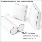 Cottington Lane 5 Piece Outdoor Daybed Cushion Cover Set, Twin Size Fitted 39" x 75" with 6" Deep Fit, Waterproof Indoor Daybed/Porch Swing Bed Mattress & Pillow Bolster Cushion Cover, White