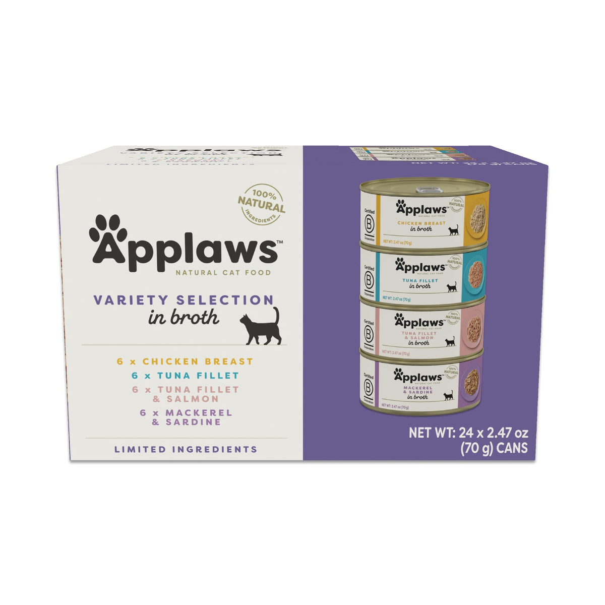 Applaws Fish Variety in Broth Wet Cat Food, 6-Flavor 36-Pack 2.47 oz Cans
