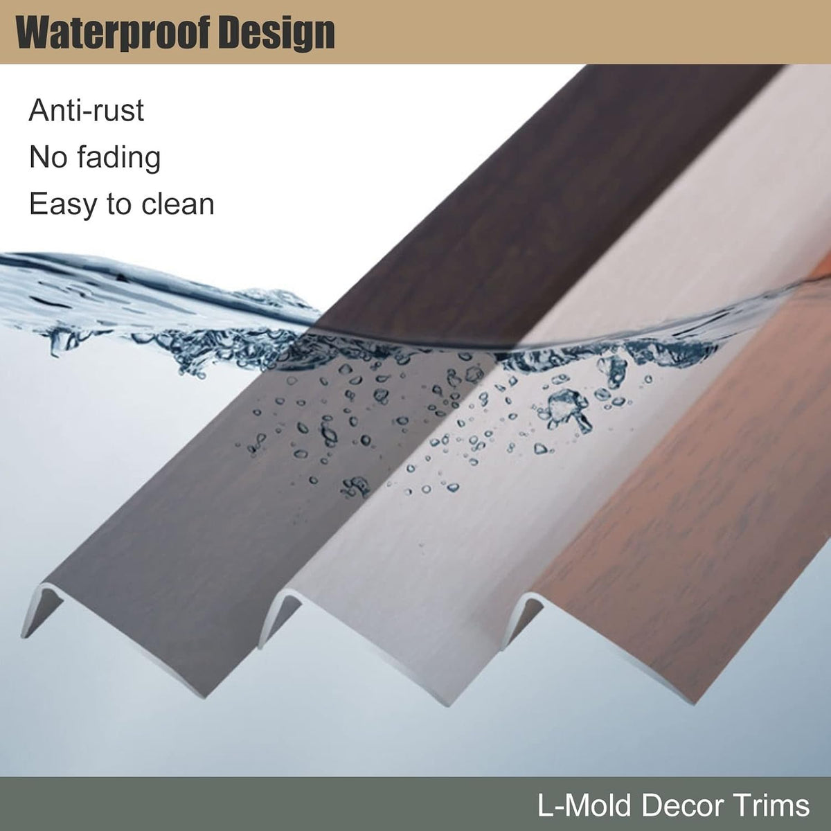 L Molding Metal Stair Steps Corner Trim Window Sill Edge Protectors, Wood Grain Finish Floor Transition Strip for Wooden Flooring/Laminate Floor (#7 50in/127cm)