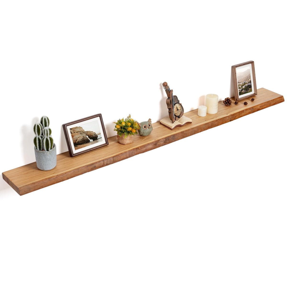 Floating Shelves for Wall, Solid Elm Wood Shelves, 24in Set of 2, Natural
