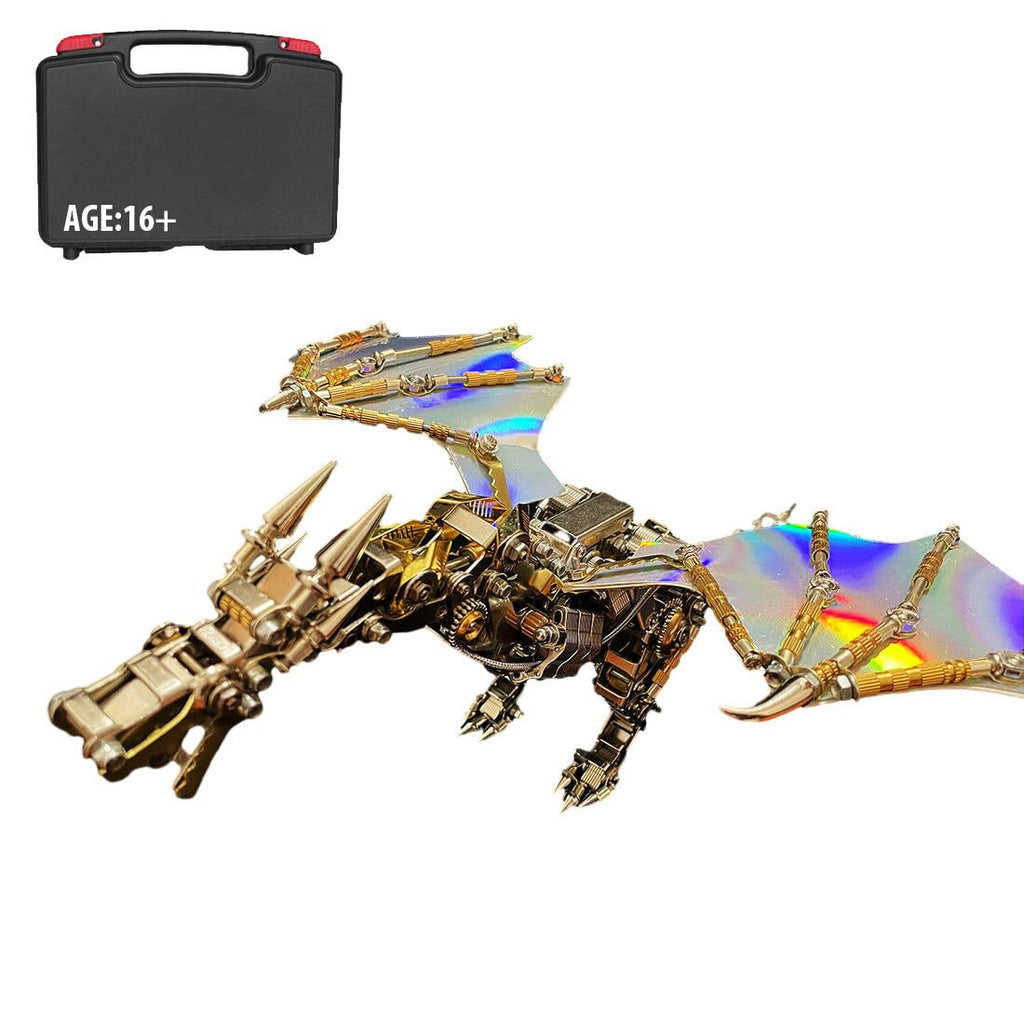 3D Metal Puzzle Dragon Model Kit, 200PCS DIY Steampunk Mechanical Fire-Breathing Dragon with Adjustable Wings, Creative Handcrafted Metal Art Craft Desktop Display & Decoration for Adults