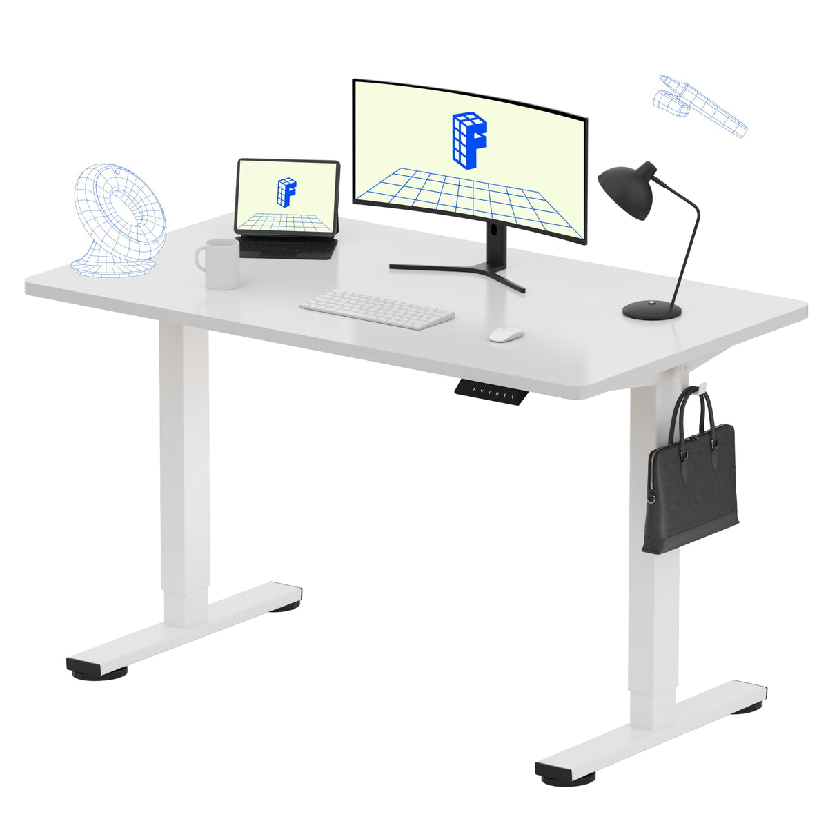 FLEXISPOT EN1 One-Piece Standing Desk, Electric Adjustable with 4 Memory Presets, 176 LBS Capacity, Stable & Quiet, Seamless Desktop for Home Office & Dual Monitors, 48"x24" Maple(White Frame)