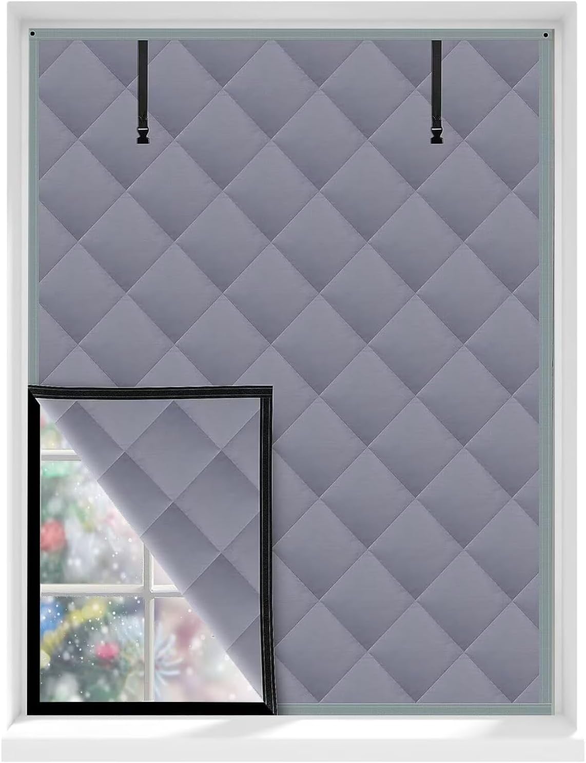 Window Insulation Kit with Hook and Loop Strap and Thumbtack Reusable Thicken Thermal Waterproof Attic Cover Thermal Insulated Window Cover with Fastener 150x190cm Grey
