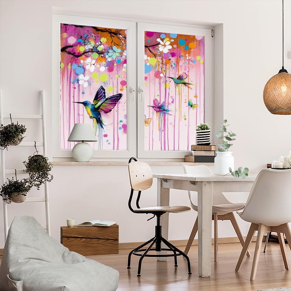 Graffiti Hummingbirds Window Privacy Film 31.5Wx55.1L inch x 2pcs