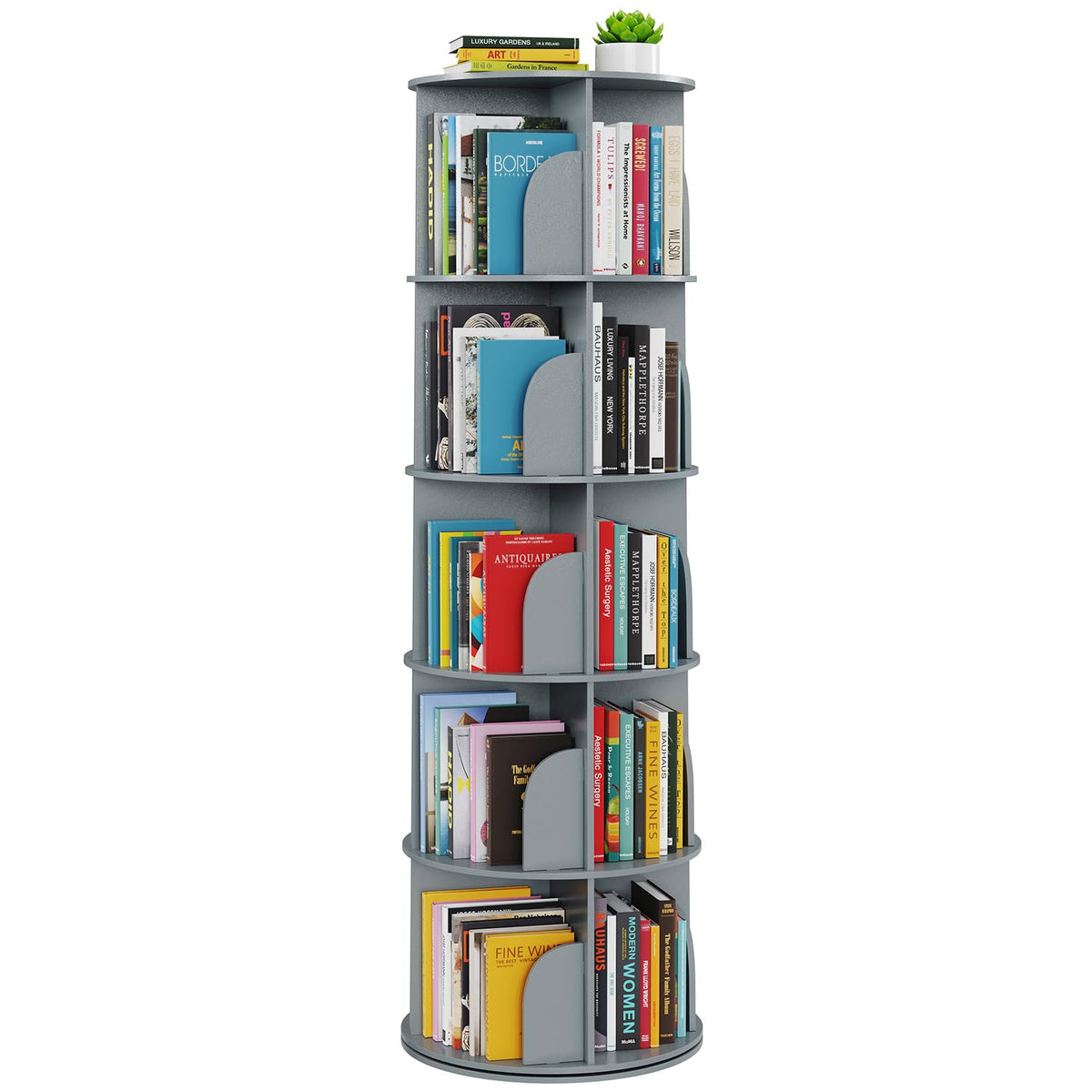 SpaceAid 4 Tier Rotating Bookshelf Tower, Spinning Bookcase Lazy Susan, Revolving 360 Book Shelf Storage Round Carousel, Vertical Rotate Turning Spiral Corner Organizer, White