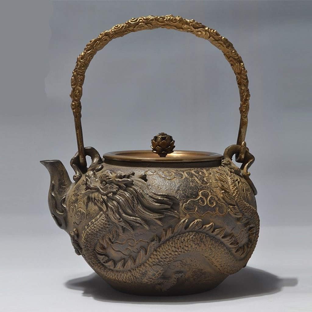 Handmade Uncoated Iron Pot Tea Kettle Japanese Tetsubin Cast Iron Teapot Dragon And Phoenix Pattern Kettle1200ML,