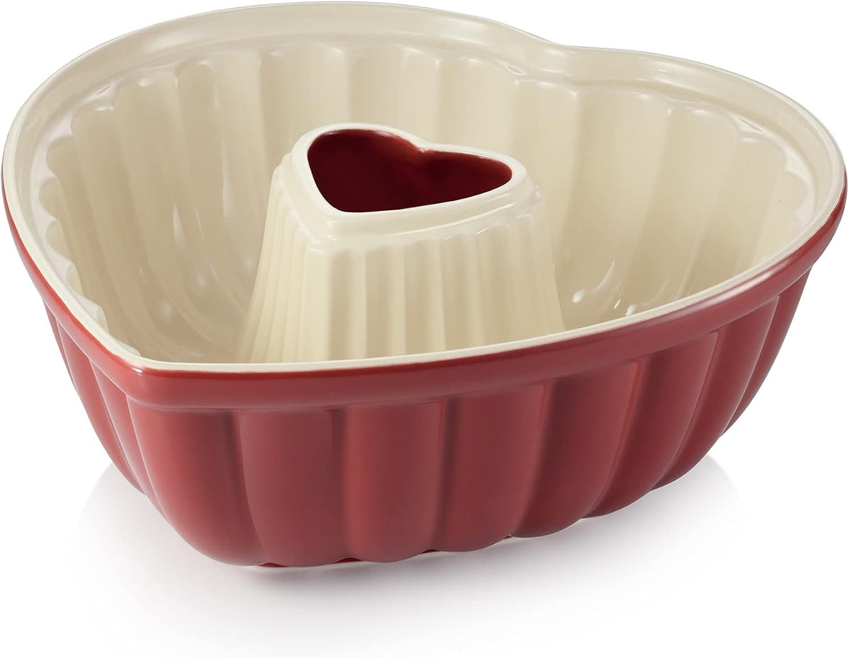 Tescoma - 622212 Delìcia Cake Tins with Heart Shaped Donut Mould, Ceramic, Dishwasher Safe, Red and White