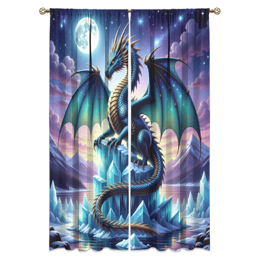 Traditional Ukiyoe Wildlife Dragon Curtains-Dreamy Ancient Japan Architecture Rod Pocket Back Tab Window Drapes,Japanese Samurai Thermal Insulated Blackout Curtain,2pcs,Each 52“W x 96”L