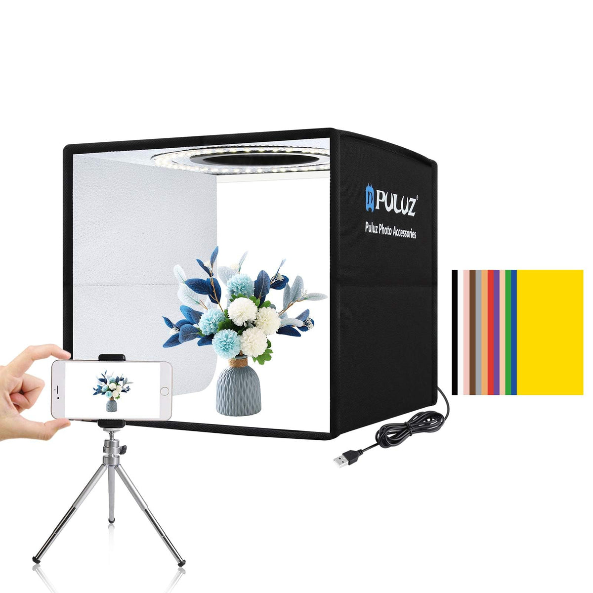 PULUZ Upgrade Light Box & Soft Box, 16"x16" Professional Shooting Tent with 480 LED Lights Photo Studio Light Box Photography with 4 Color PVC Backdrops for Jewelry and Product Photography