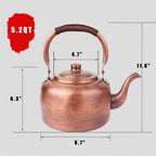Premium Rustic Copper Tea Kettle for Stove Top, Whistling Kettle Teapot with Ergonomic Handle, Works for All Stovetops