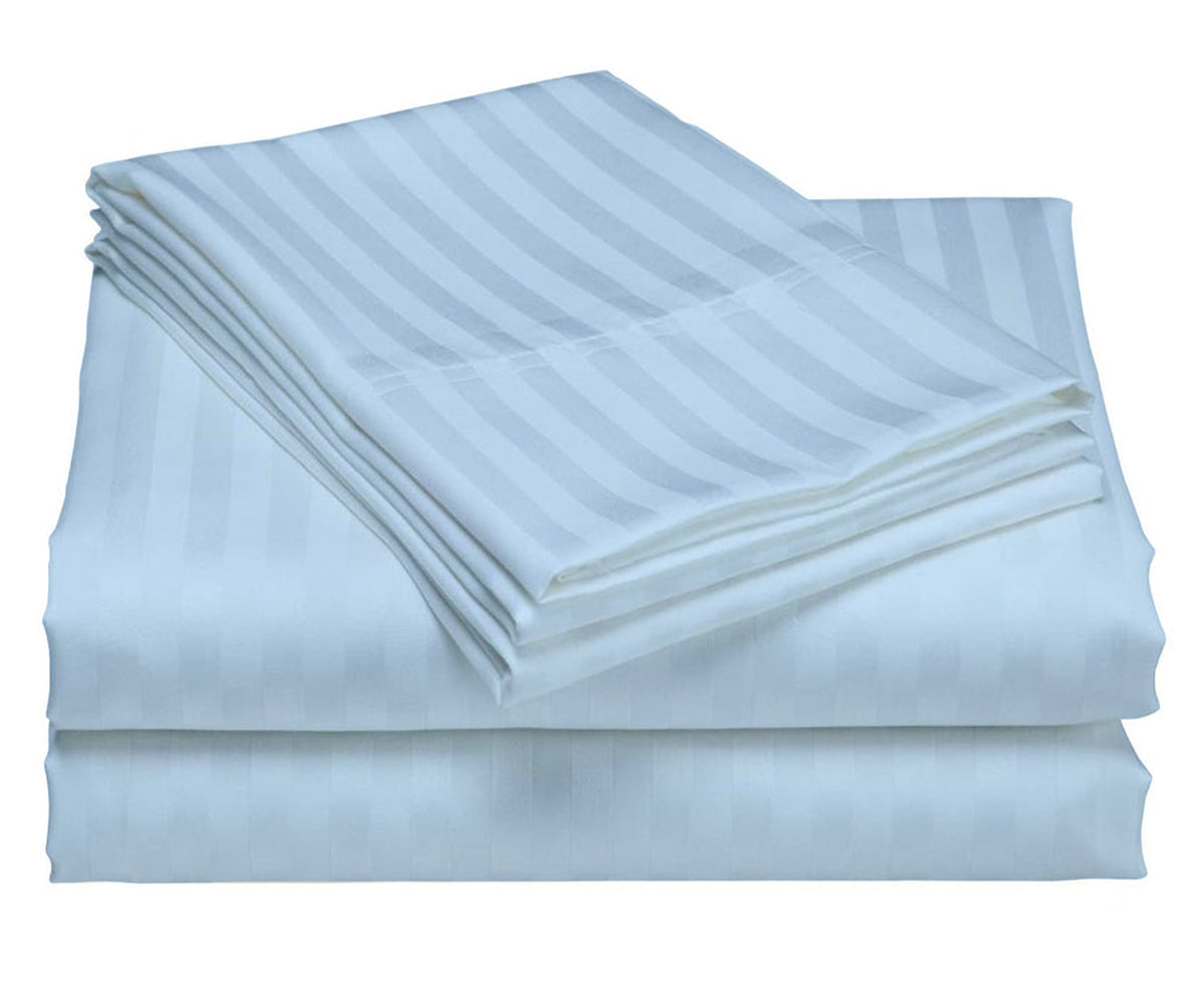 USA Queen Sheet Set in Hot Pink Stripe 400 Thread-Count 100% Egyptian Long Staple Cotton, Sateen Weave for Soft and Silky Feel, Breathable 4-Piece Bedsheet, Elasticized 24'' Extra Deep Pocket