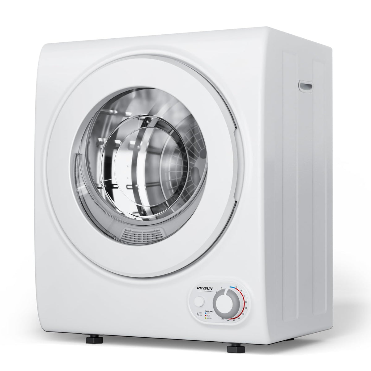 ROVSUN 110V Portable Clothes Dryer, High End Laundry Front Load Tumble Dryer Machine with Stainless Steel Tub & Simple Control Knob for Apartment, Dorm-850W, White