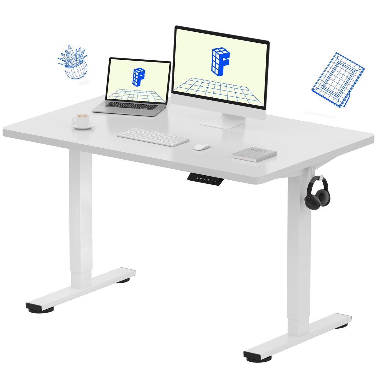 FLEXISPOT EN1 One-Piece Standing Desk, Electric Adjustable with 4 Memory Presets, 176 LBS Capacity, Stable & Quiet, Seamless Desktop for Home Office & Dual Monitors, 48"x24" Maple(White Frame)