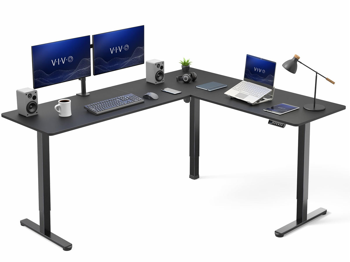 VIVO Light Wood 63 x 55 in Corner Standing Desk, DESK-E3CTGC