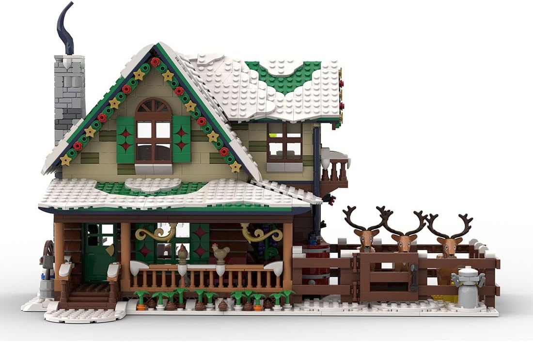 Reindeer Ranch Christmas Snow Scene Assembly Building Blocks Set, Modular Architecture Construction Toy for Teen Adult (1973PCS)