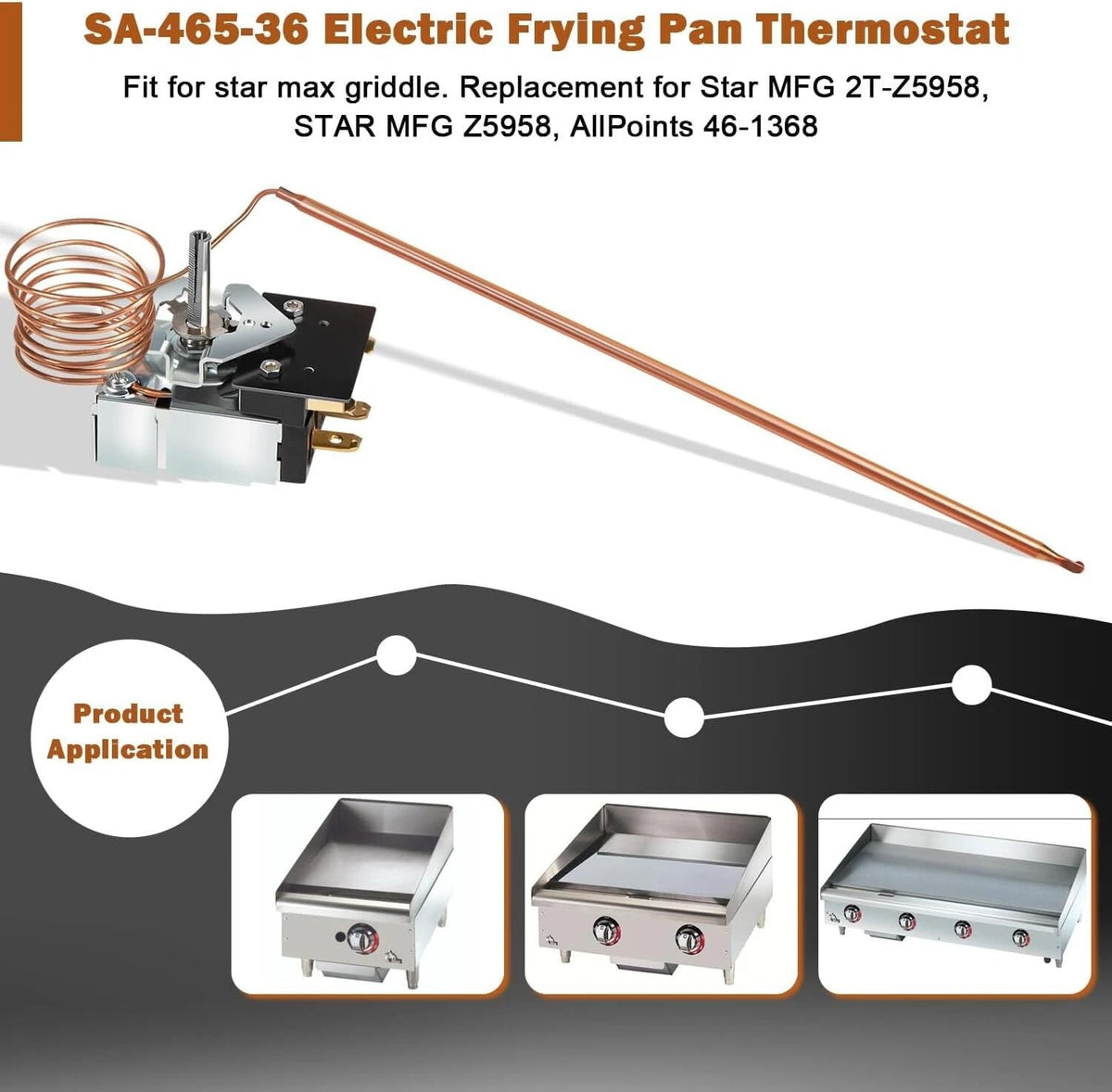 Commercial Griddle Thermostat – 150°F to 450°F, Compatible with Star MFG 2T-Z5958, Z5958, AllPoints 46-1368, SA-100-450, SA-465-36 Models