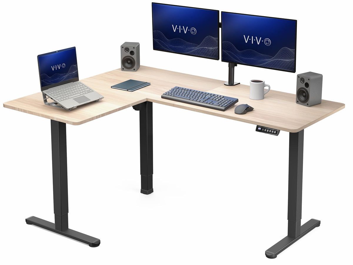 VIVO Light Wood 63 x 55 in Corner Standing Desk, DESK-E3CTGC