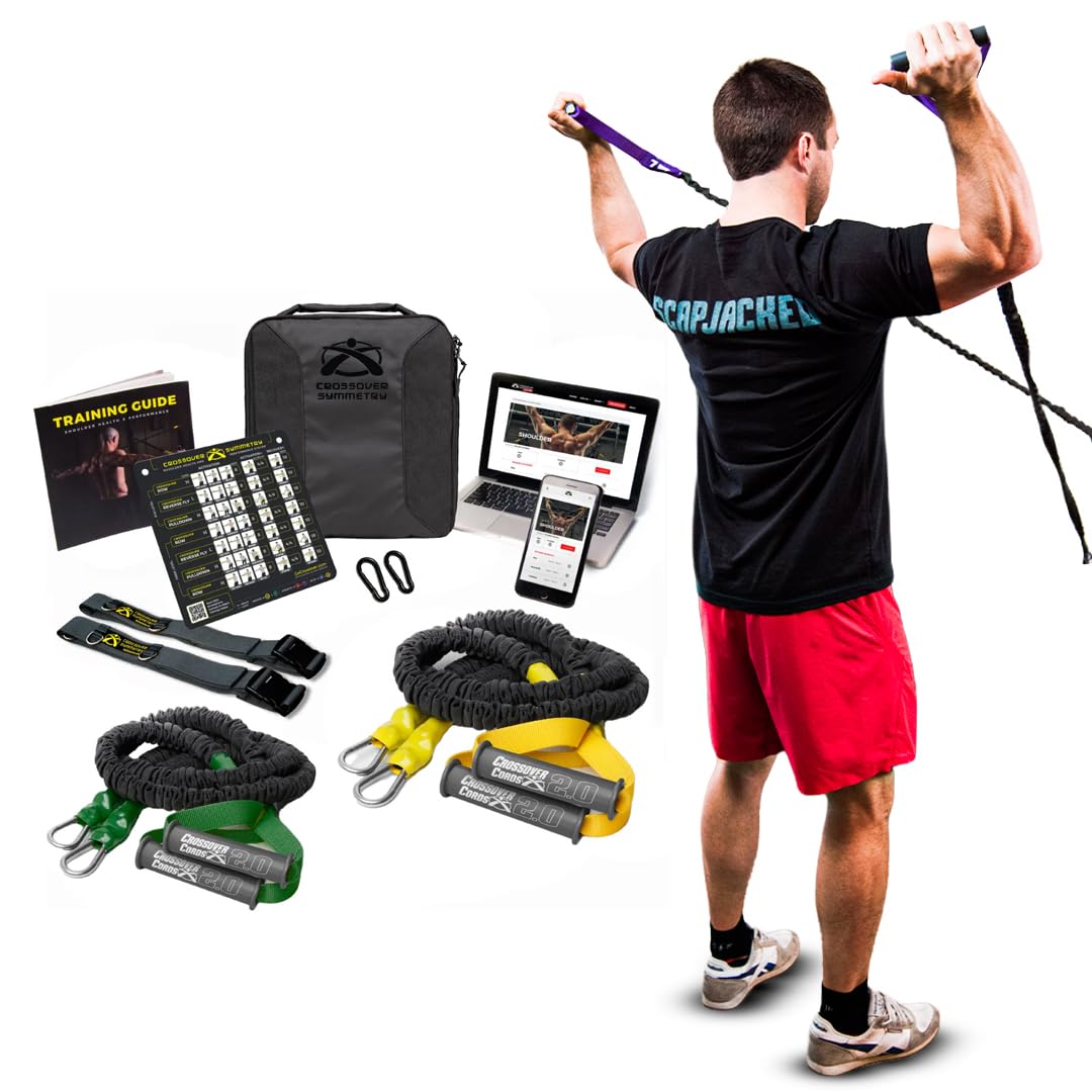 Crossover Symmetry Shoulder System Includes Two Sets of Resistance Bands Attachments Training Guide Exercise Chart Online Workouts for Home Fitness Rehab Rotator Cuff Exercises