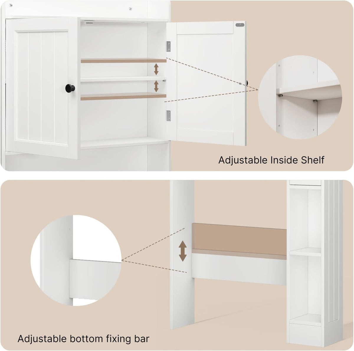 Ahomly Over The Toilet Storage Cabinet, 29.9" W x 70.3" H, White