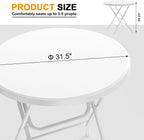 32" Round Folding Table, HDPE Top & Metal Frame, 2 Pack, White