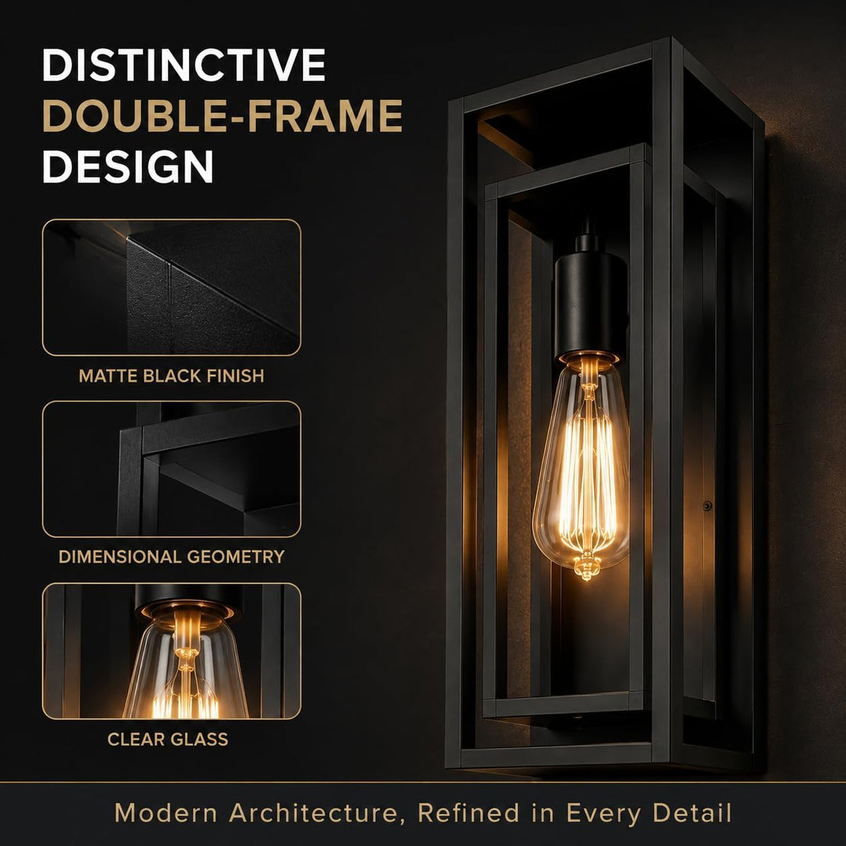 18 Inch 2 Pack Outdoor Wall Lantern Light Fixture，Large Black Exterior Wall Sconce with Clear Glass | Waterproof Anti-Rust Porch Light with E26 Socket for Entryway, Patio, Garage