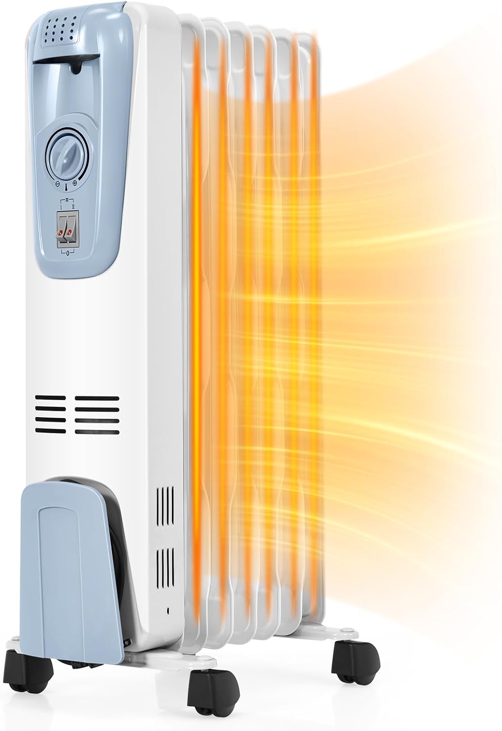 Happygrill 1500W Oil Heater, Portable Oil Space Heater w/Adjustable Thermostat, 3 Heat Settings, Overheat & Tip-Over Protection, Electric Radiator Heater for Indoor Use Living Room Bedroom